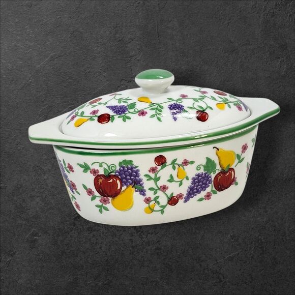 Cottagecore Cook Street Butter Boat 3-Piece Fruit Floral Covered Dish Vintage - Picture 4 of 14